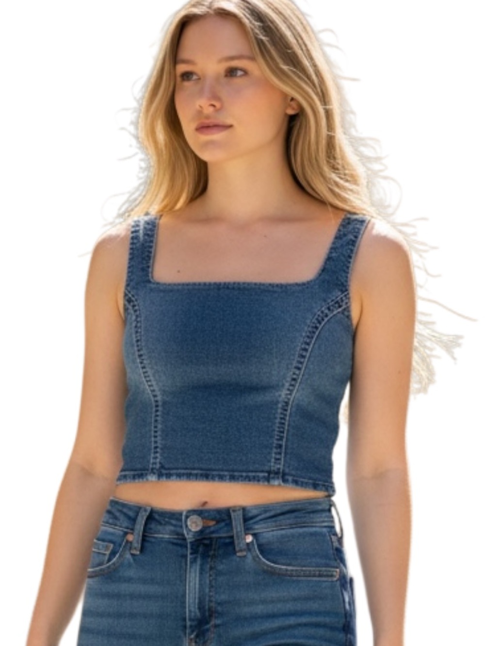True Religion Blue Denim Crop Tank